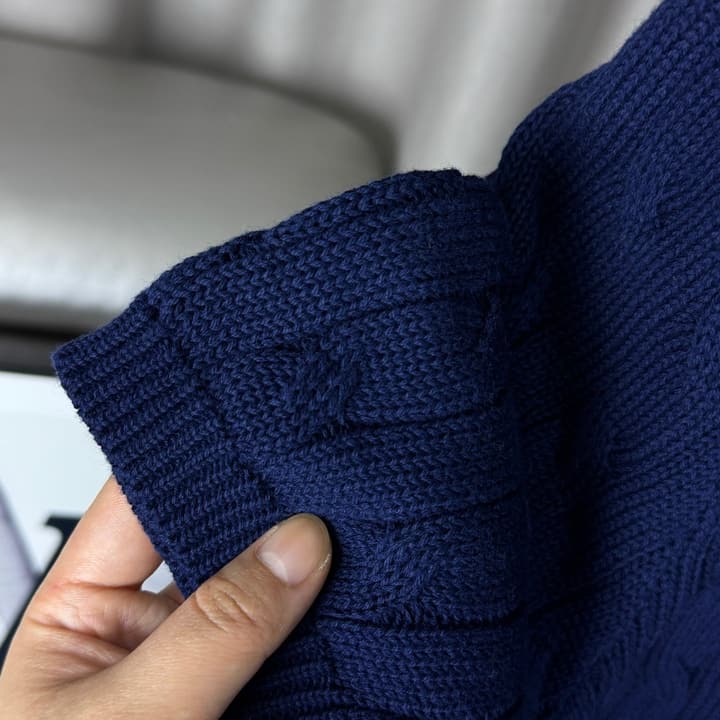 Ralph Lauren Classic Cable Knit Polo Sweater in Black