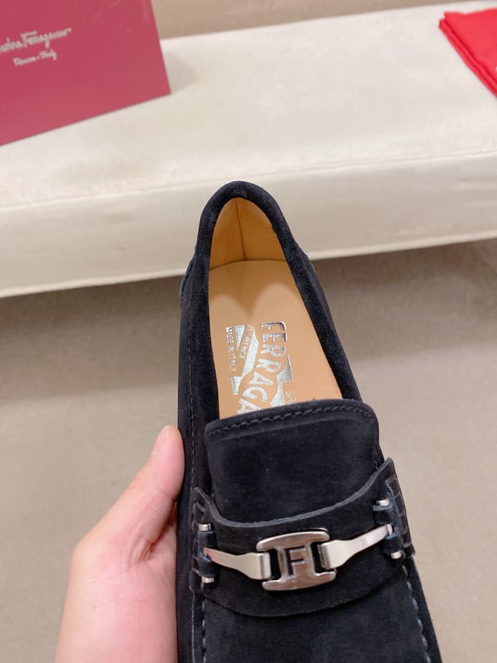 Ferragamo Men's Suede Driving Shoes in Brown Suede