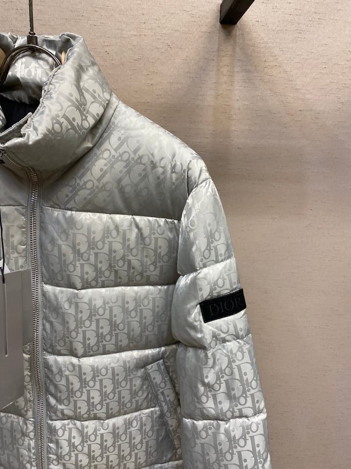 Dior Jacquard Logo Unisex Down Puffer Jacket in Dark Gray Jacquard
