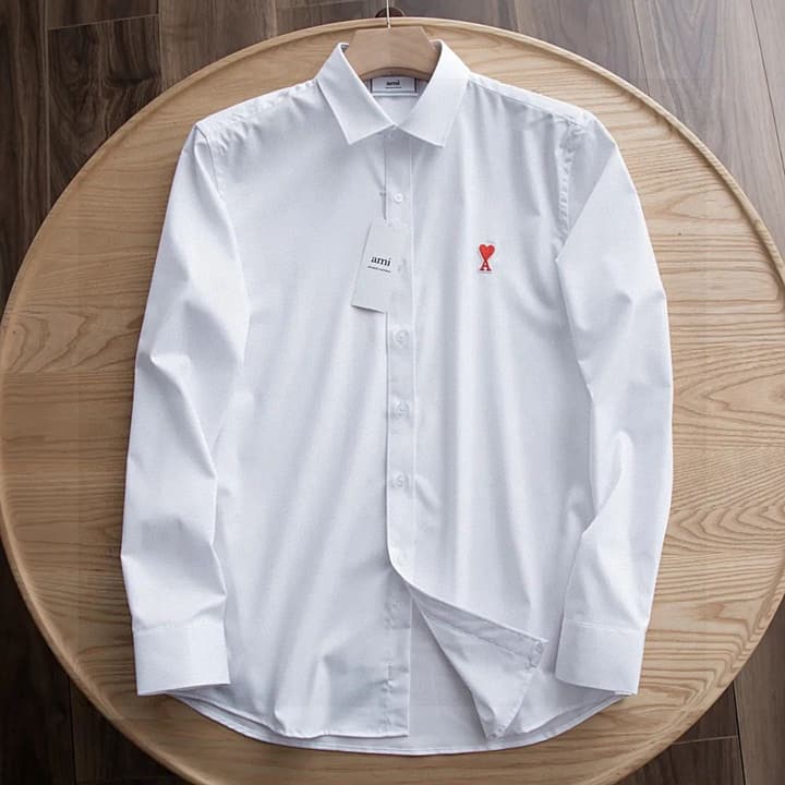 AMI Paris Ami de Coeur Long Sleeve Shirt – Autumn Collection in White Shirt / Black Heart