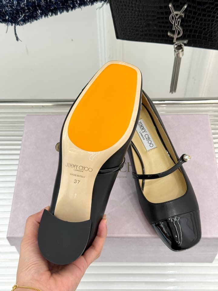 Jimmy Choo Color-block Pearl Mary Jane Heels – 25FW in Black Bow Detail