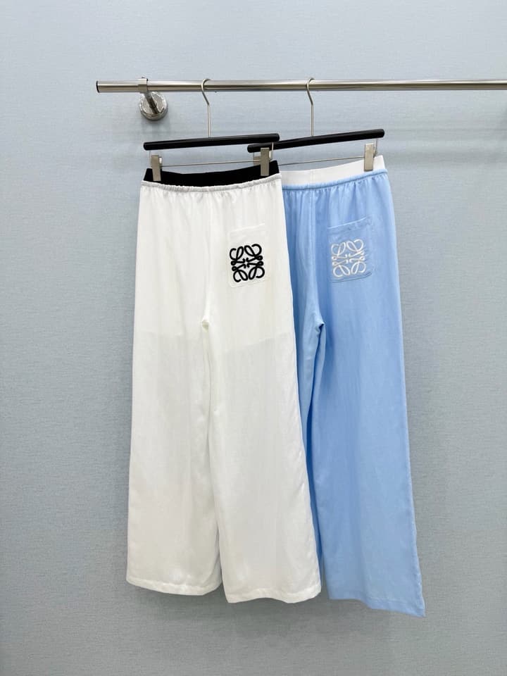 Loewe Embroidered Linen Casual Pants in Sky Blue