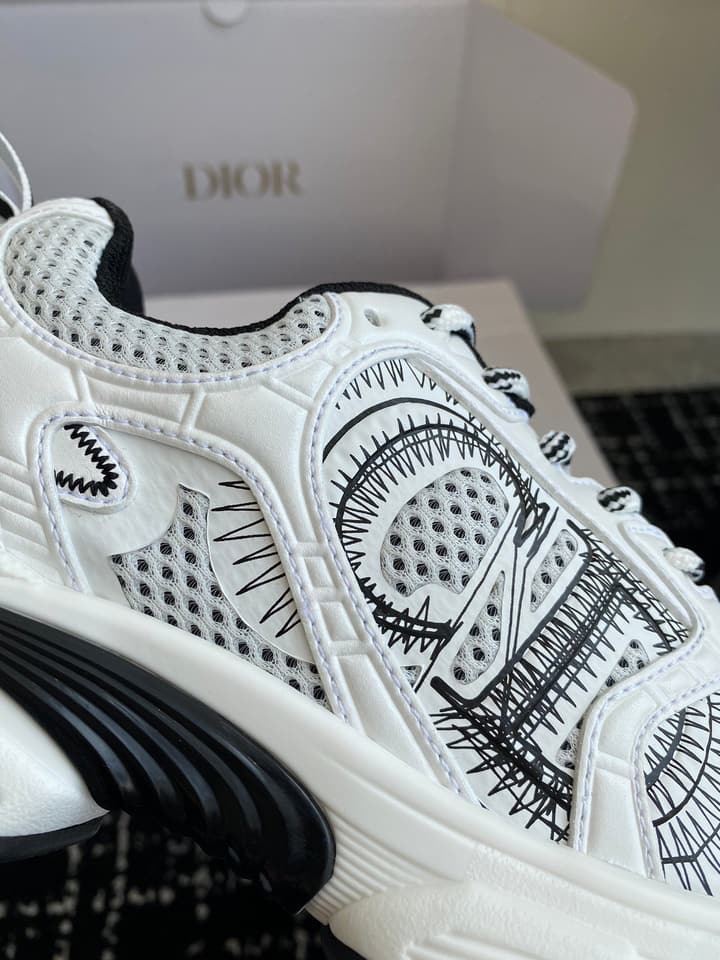 Dior Chrono Futuristic Sneakers – 24SS in White Mesh With Black Accents