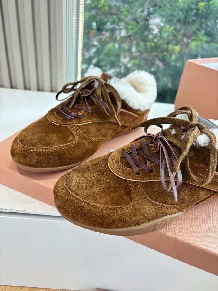 Miu Miu x New Balance 530 Suede Sneakers in Brown Suede With Shearling Lining