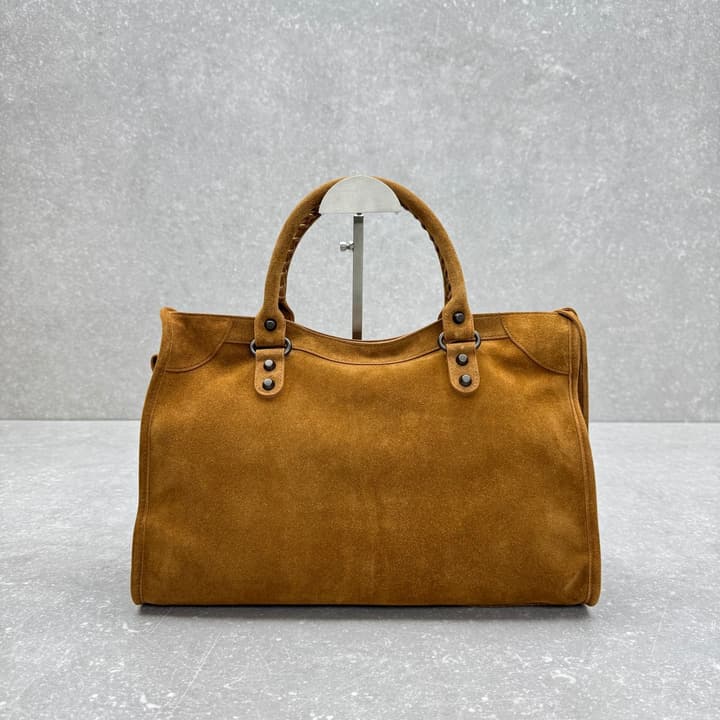 Balenciaga Le City Medium Suede Shoulder Bag in Caramel Suede