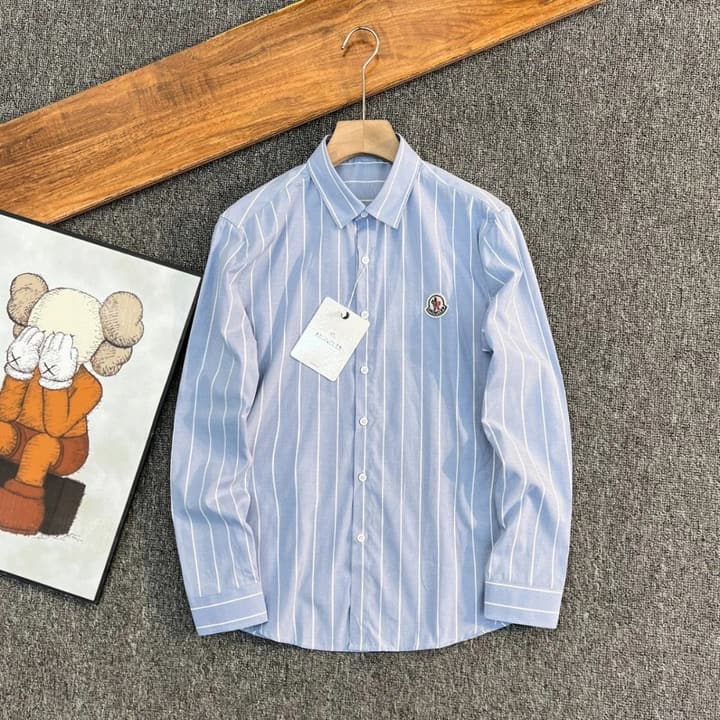 Moncler Striped Long Sleeve Shirt in Blue