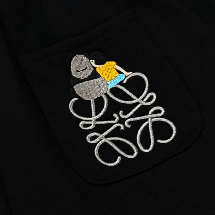 Loewe Classic Element Embroidered Shorts in Black With Blue Anagram Logo