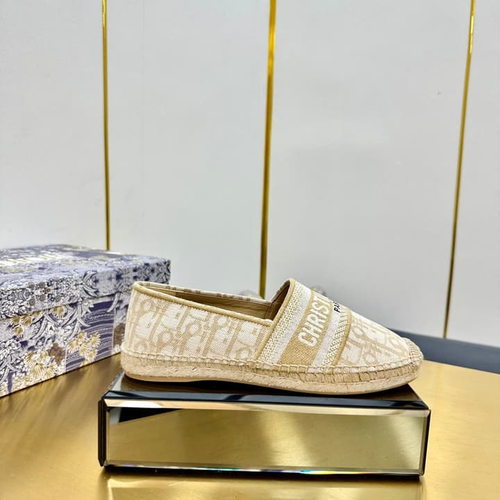 Dior Granville Embroidered Espadrille Flats in Beige/brown Oblique Pattern