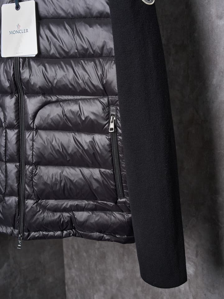 Moncler Men's Wool Knit Down Cardigan in Black Padded Knit Cardigan