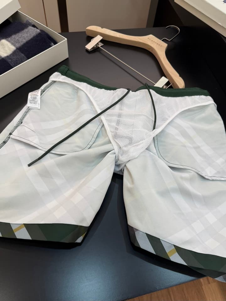 Burberry Diagonal Check Swim Trunks in Ivy Green