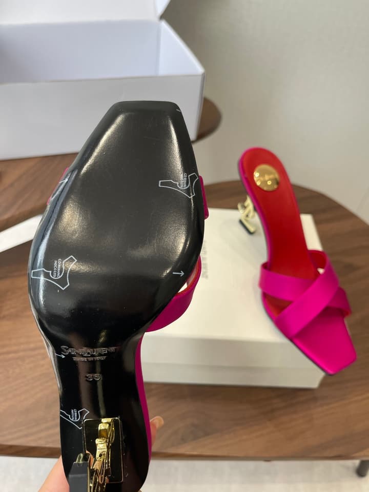 Saint Laurent Opyum Satin Heeled Mules – Early Spring Collection – 26S in Champagne Gold