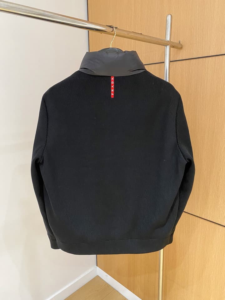Prada Spliced Knit Down Jacket – FW2024 in Black Knit Down Jacket