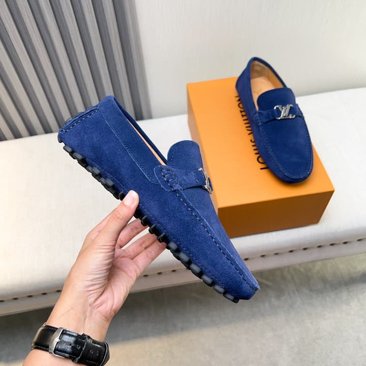 Louis Vuitton Pebbled Leather Driving Shoes in Black Smooth Leather