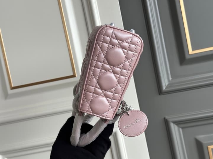 Dior Lady Dior Three-Grid Lambskin Shoulder Bag in Black Lambskin
