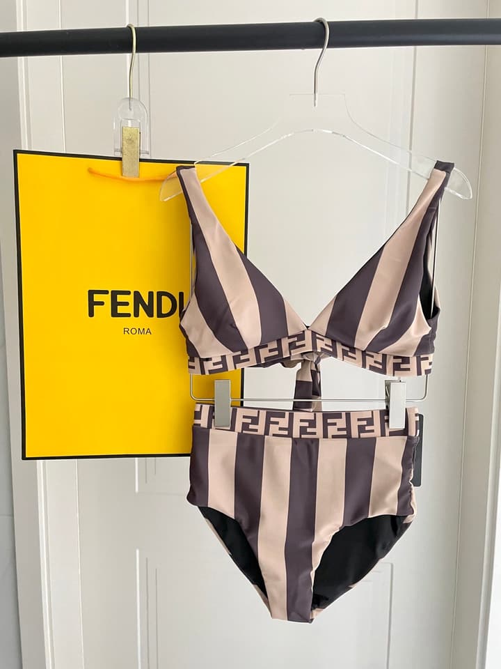Fendi Versatile One-Piece Bikini Swimsuit in Brown Ff Logo Bikini