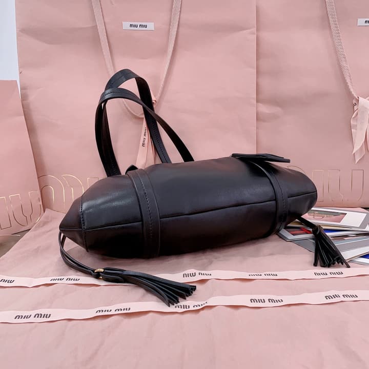 Miu Miu Tassel Drawstring Bucket Bag – New Collection in Black