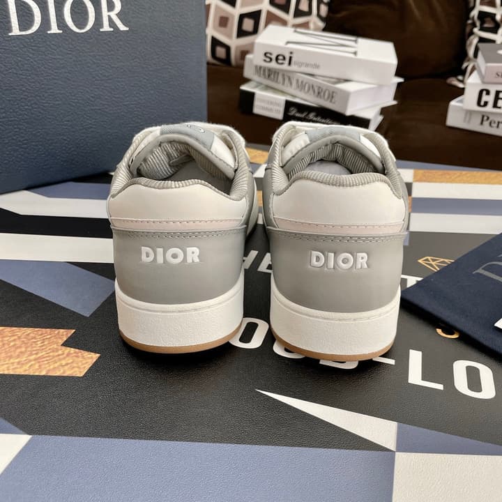Dior Color-Block Leather Sneakers in Light Gray/white With Oblique Panel