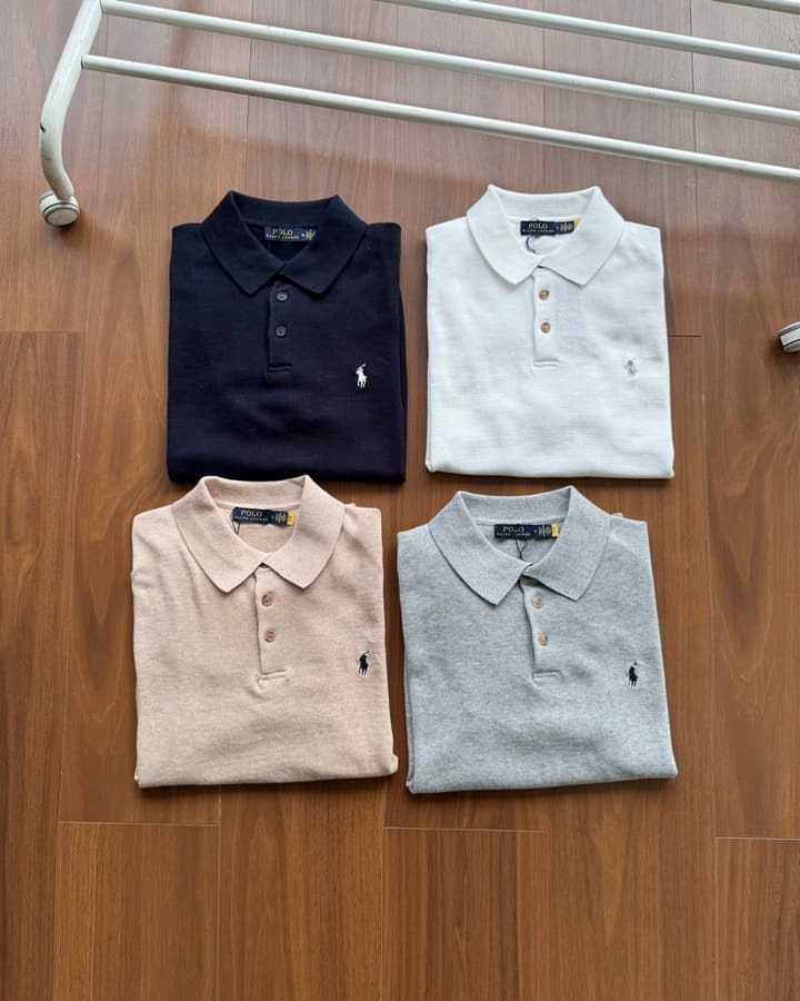 Ralph Lauren Short-Sleeve Knit Polo Shirt – Summer Collection in Grey