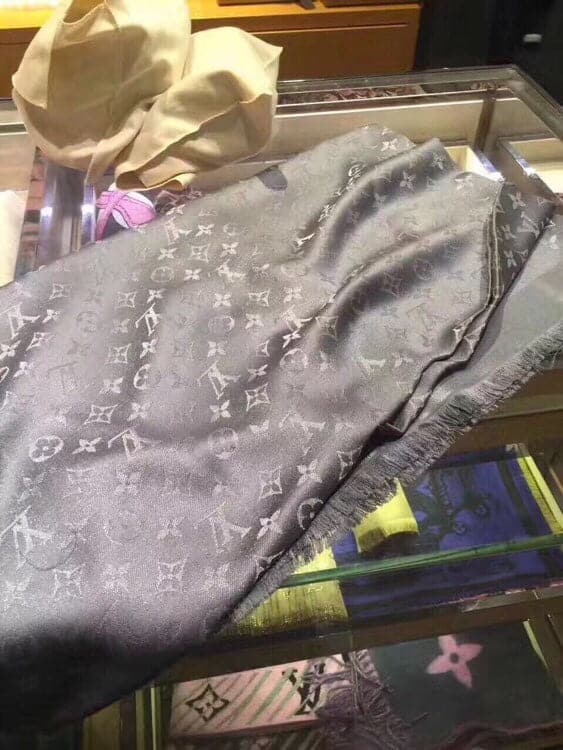 Louis Vuitton Classic Monogram Silk Wool Shawl in Beige