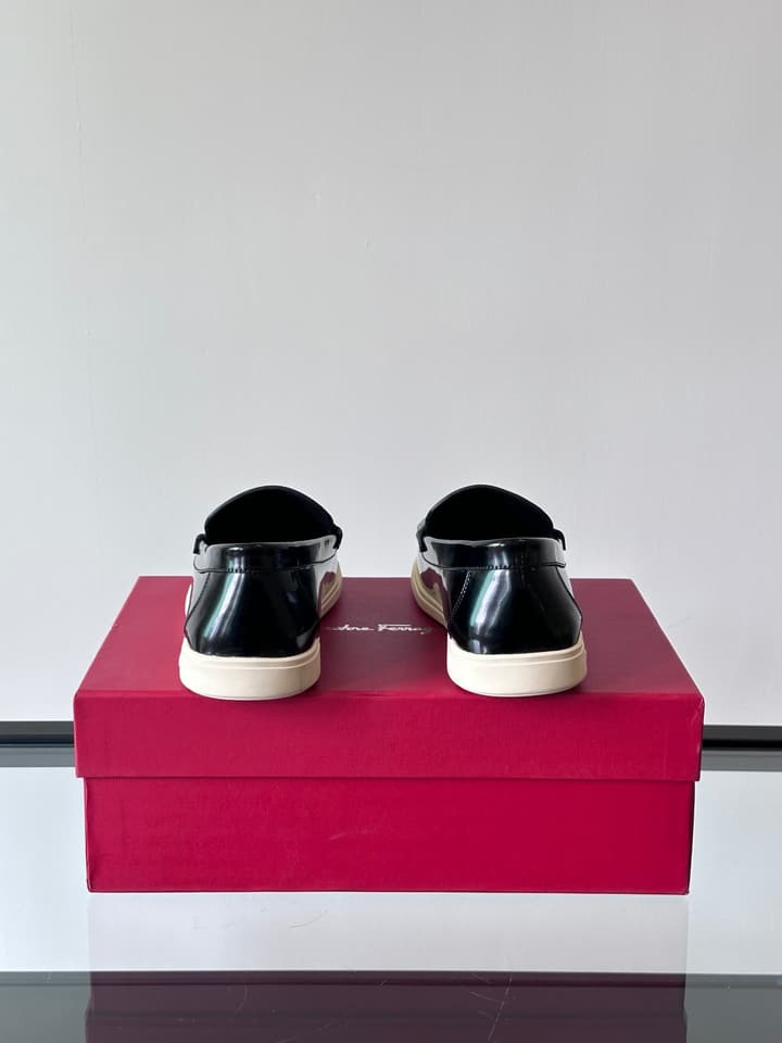 Ferragamo Men's Imported Calfskin Driving Shoes in Classic Black Leather