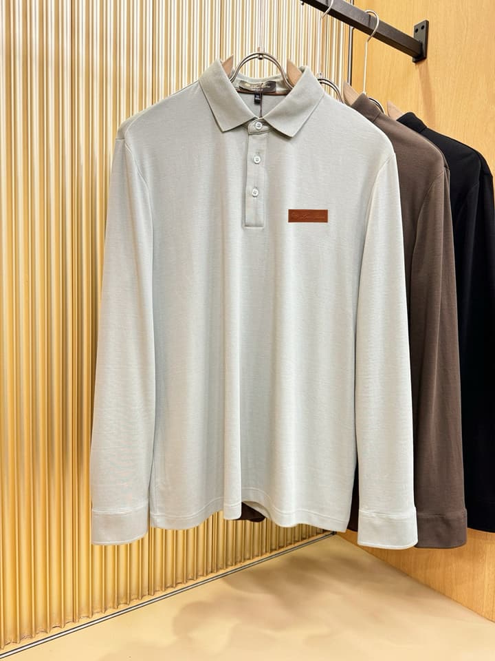 Loro Piana Solid Long Sleeve Polo Shirt – Autumn/Winter Collection in Black