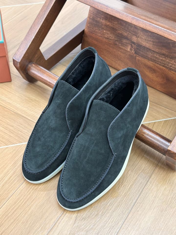 Loro Piana Men's Luxury Fur Boots in Navy Suede