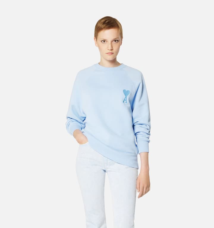 Ami Paris Ami de Coeur Embroidered Crewneck Sweatshirt in Gray