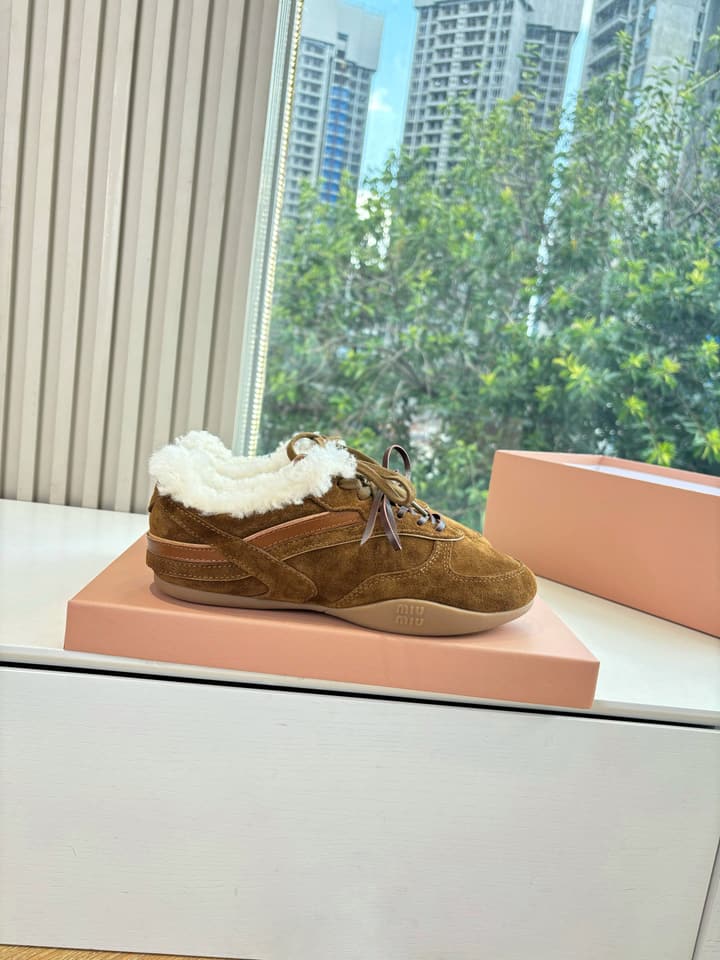 Miu Miu x New Balance 530 Suede Sneakers in Brown Suede With Shearling Lining