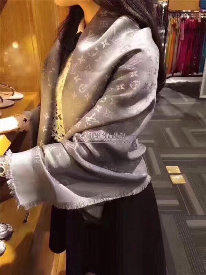 Louis Vuitton Classic Monogram Wool Silk Shawl in Beige