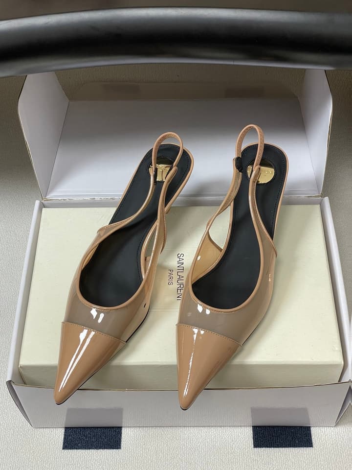 Saint Laurent Pointed PVC Slingback Sandals – 26SS in Beige