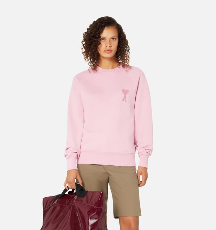 Ami Paris Ami de Coeur Embroidered Crewneck Sweatshirt in Gray