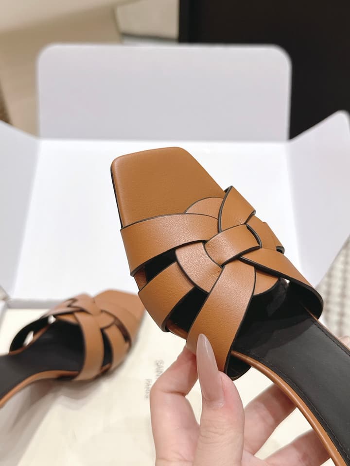 Saint Laurent Melody Square-Toe Heeled Sandals – 2026 Spring/Summer Collection in Beige Patent