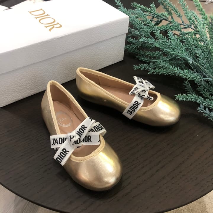 Whimsical Wonders Bowknot Ballerina Flats – Kids Collection in Metallic Gold With Logo Bow