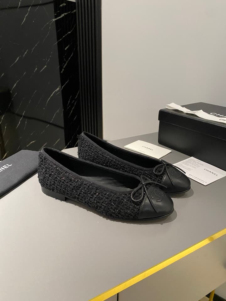 Chanel Classic Ballet Flats in Tan With Black Cap Toe