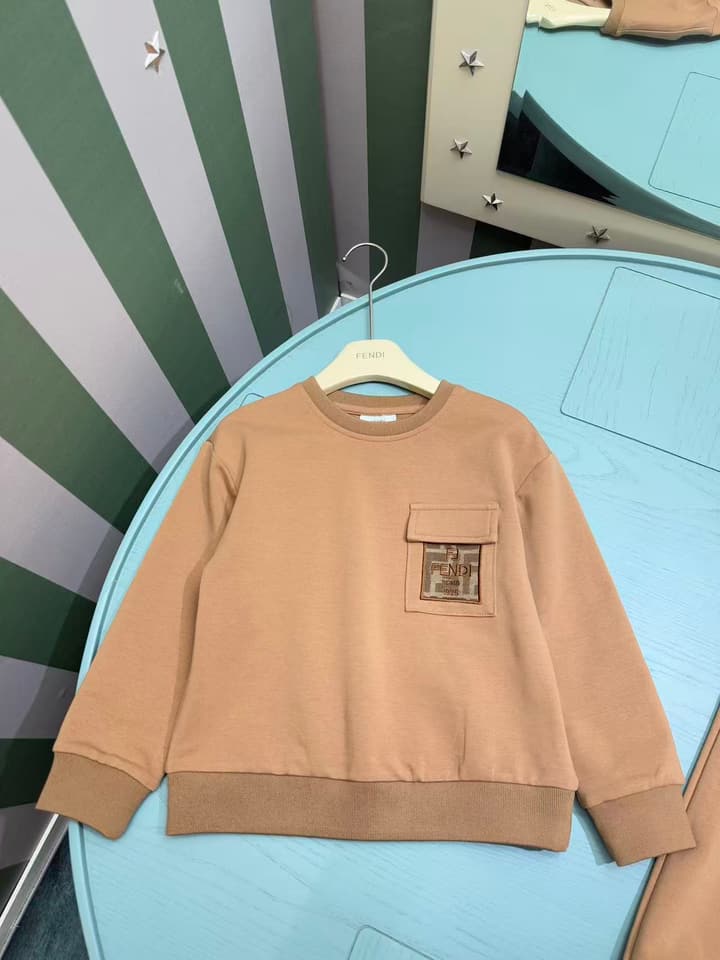 Fendi Kids Logo Print Sweatshirt Tracksuit Set – Early Autumn/Winter 2025SS – Kids Collection in Camel Brown Set