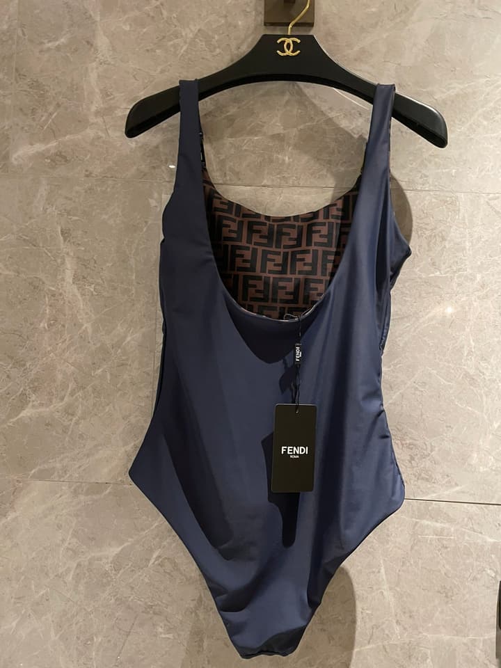 Fendi Versatile One-Piece Bikini Swimsuit in Brown Ff Logo Bikini