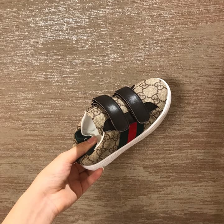 Gucci Kids Ace Bee Sneakers – 2023 Collection in Gg Monogram With Brown Straps