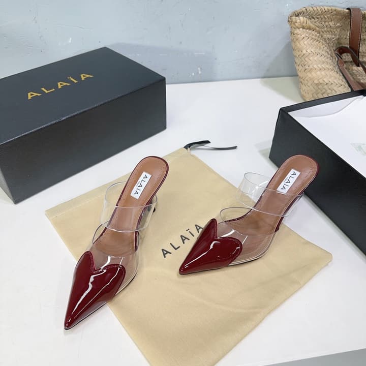 Alaïa Heart PVC Pointed Toe Slingback Mules – Spring/Summer 2025 in Red Patent Toe / Clear Pvc
