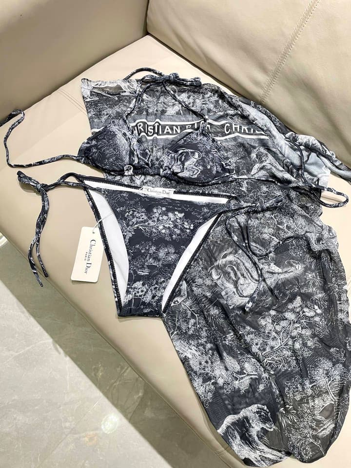 Dior New Collection Animal Print Three-Piece Swimwear Set in Dark Blue Animal Print Set
