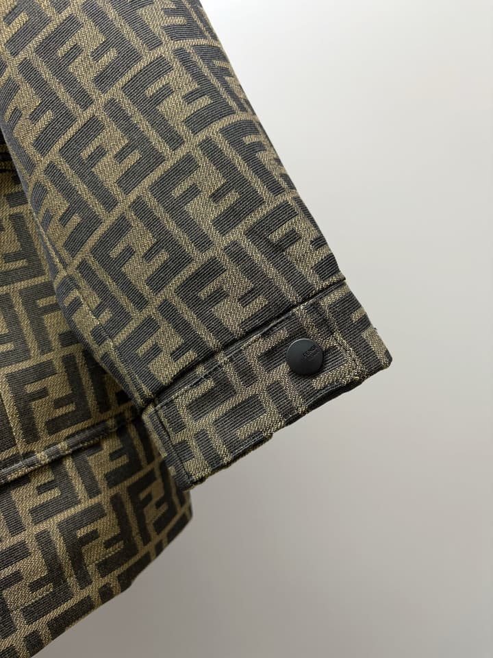 Fendi FF Jacquard Hooded Thin Jacket in Olive Brown Ff Jacquard