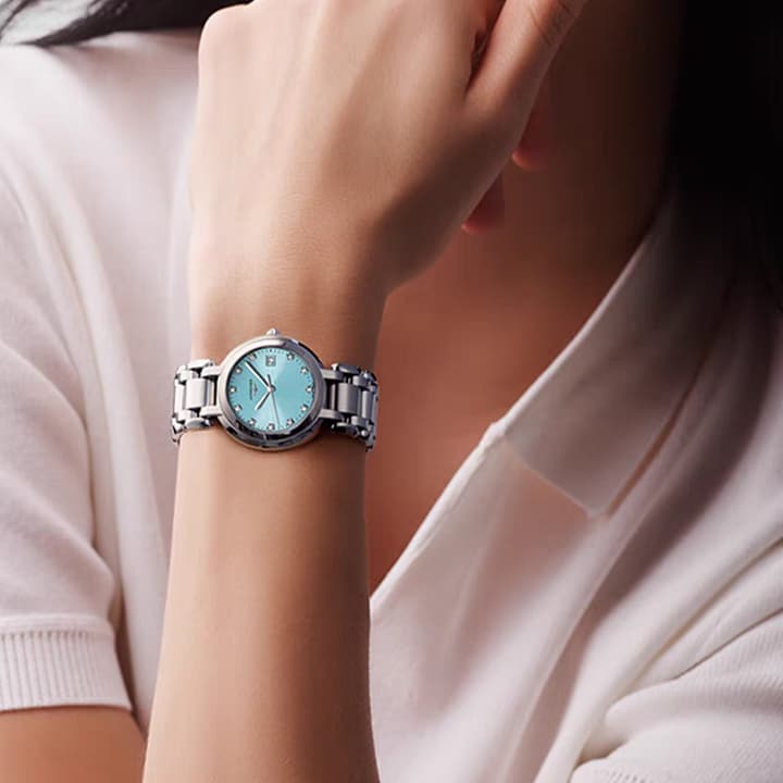 Longines Heart Moon Series 30mm Moon Phase Watch in Stainless Steel Daphne Blue Dial