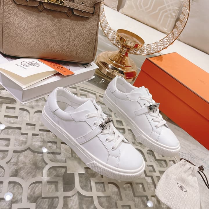 Hermès Kelly Buckle White Sneakers