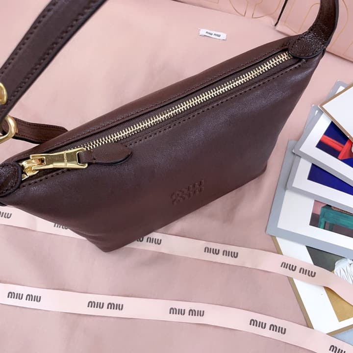 Miu Miu Vintage Sheepskin Lunchbox Bag in Deep Brown