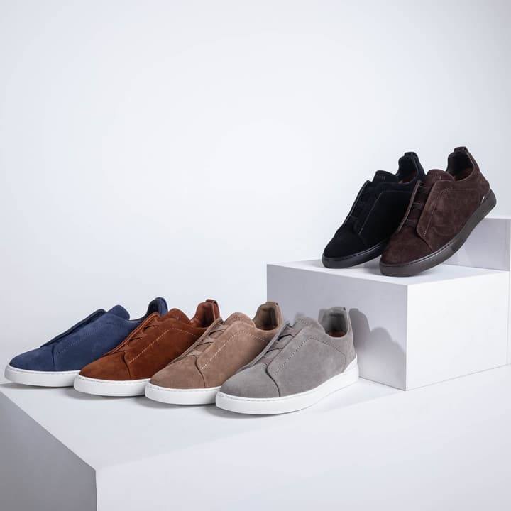 Zegna SECONDSKIN Triple Stitch Low-Top Sneakers in Navy Smooth Leather
