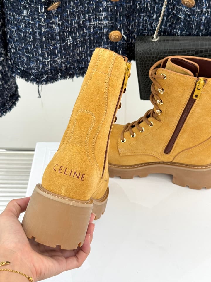 Celine Classic Triomphe Platform Martin Boots in Black Leather