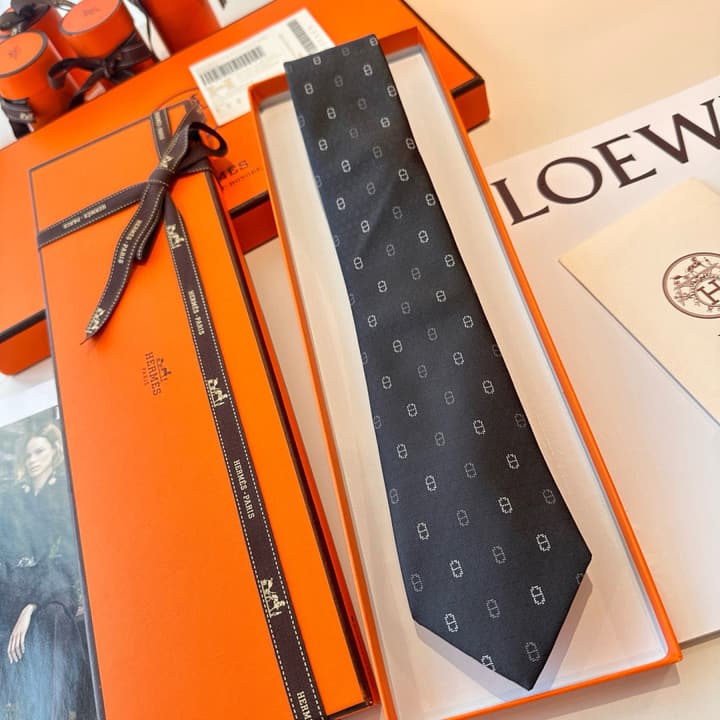 Hermès Men's Winter Anchor Chain Silk Tie – New Collection in Black