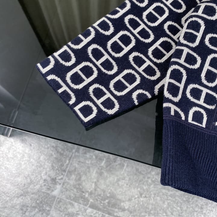 Hermès Classic Jacquard Cashmere Hooded Cardigan in Dark Jacquard Pattern