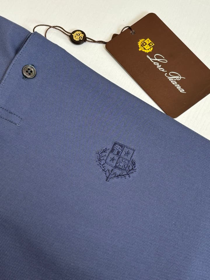 Loro Piana LP Logo Embroidered Pique Cotton Polo Shirt in Dark Brown