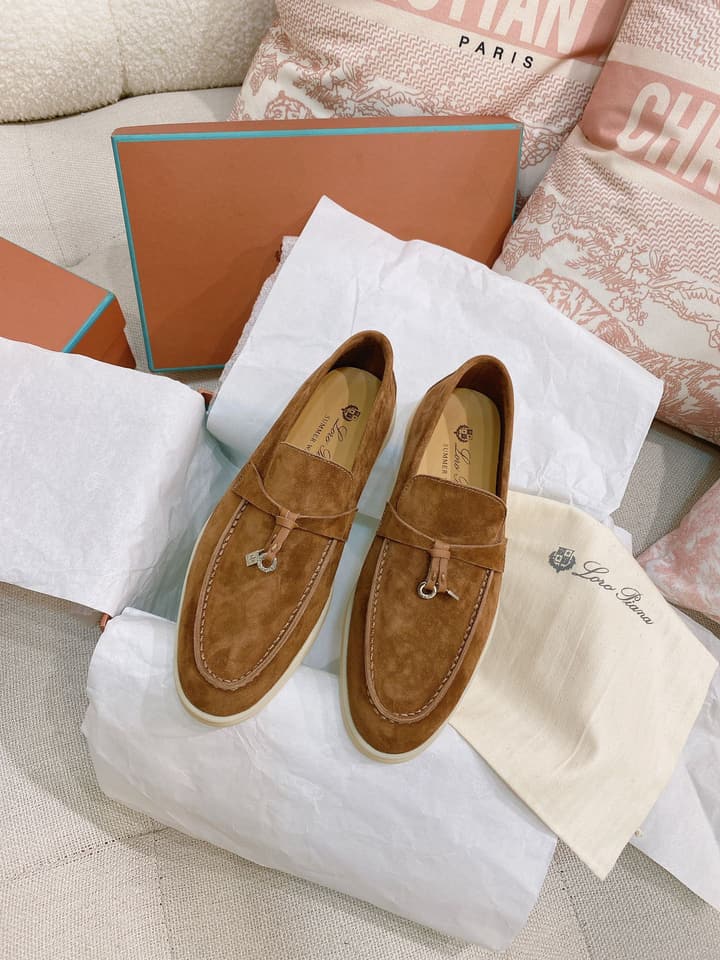 Loro Piana Glossy Cashmere Loafers in Blush Pink Suede