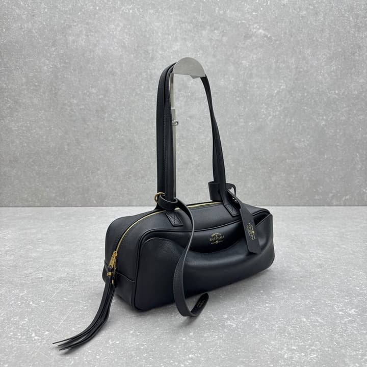 Balenciaga Carrie Leather Bowling Bag – Small in Black Leather